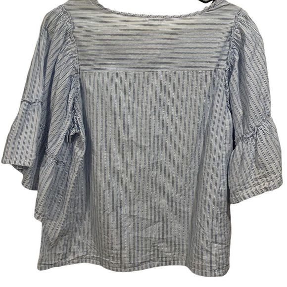 Westport Blue and Sparkly Silver Pin Stripe Embroidered Beaded Flare Sleeve Top - Picture 5 of 7